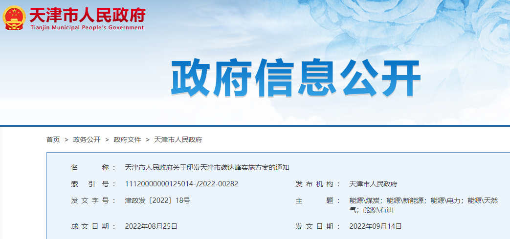 天津市碳達峰實施方案