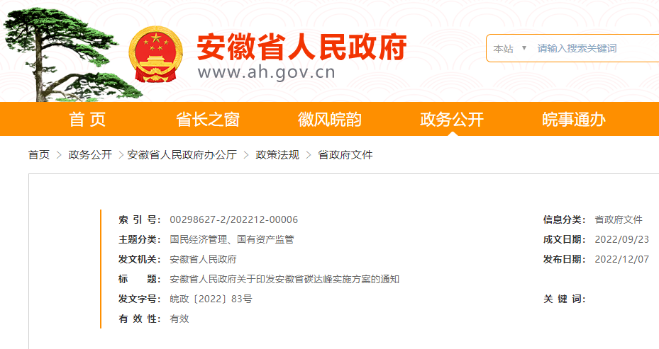 安徽省碳達峰實施方案